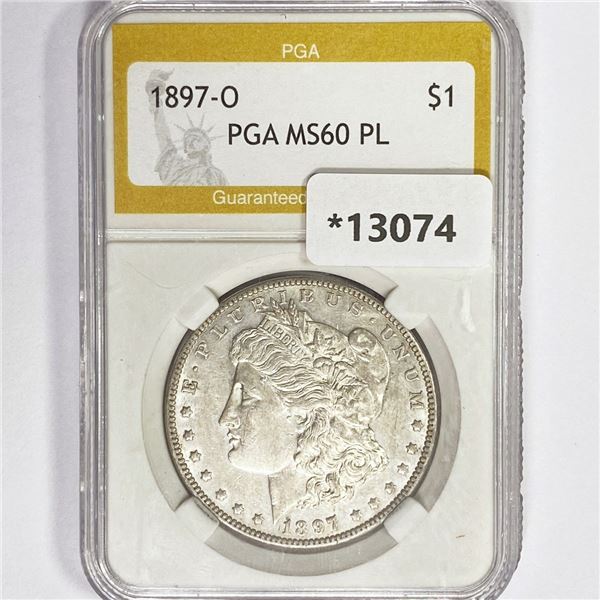 1897-O Morgan Silver Dollar PGA MS60 PL