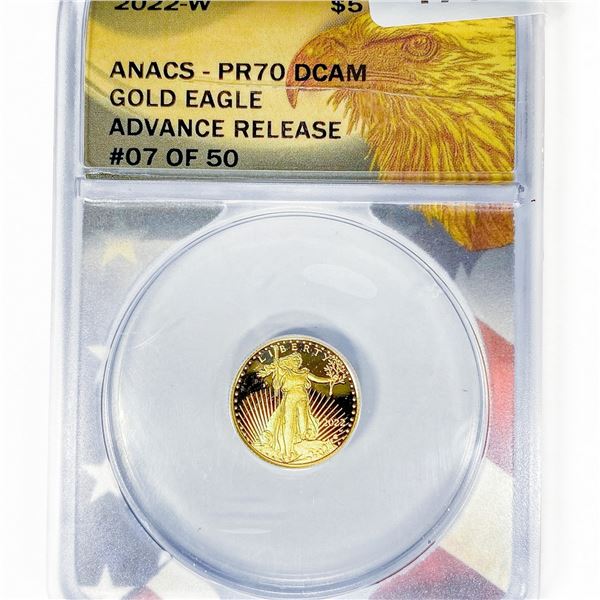 2022-W Gold 1/10oz $5 Eagle ANACS PR70 DCAM