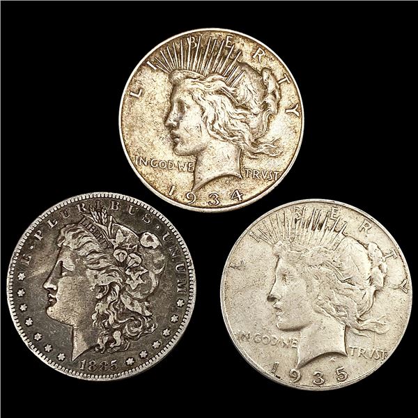 (3) Misc Silver Dollars (1885-S, 1934-D, 1935-S)