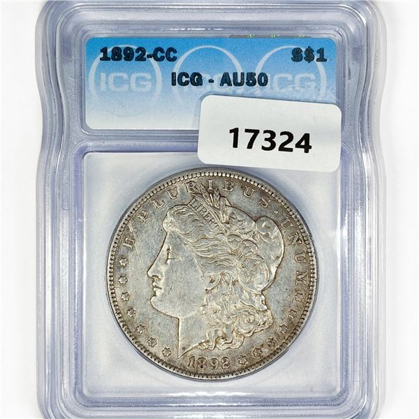 1892-CC Morgan Silver Dollar ICG AU50