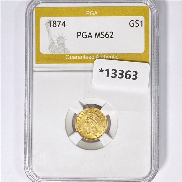 1874 Rare Gold Dollar PGA MS62