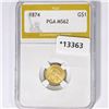 Image 1 : 1874 Rare Gold Dollar PGA MS62