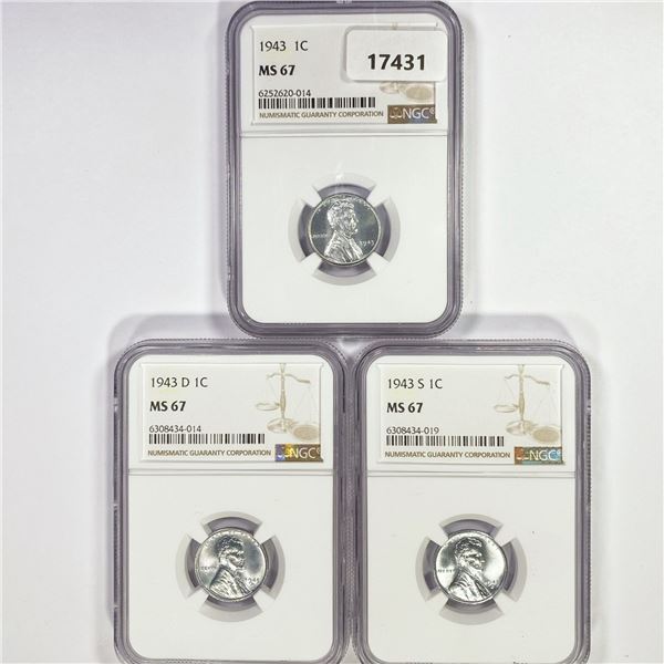 1943 (D,S) Set (3) Wheat Cent NGC MS67