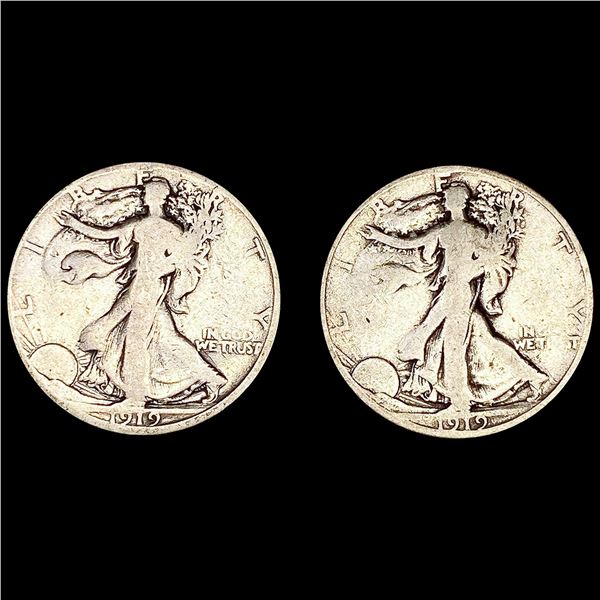 (2) Walking Half Dollars (1919 S & D) NICELY CIRC