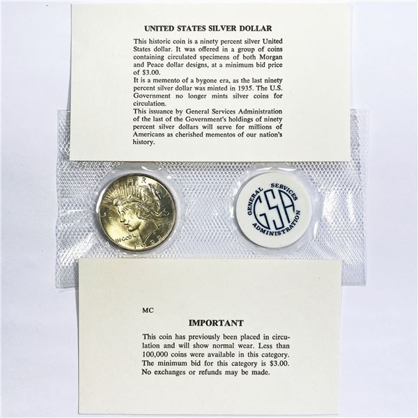 1922 Silver Peace Dollar GSA UNC