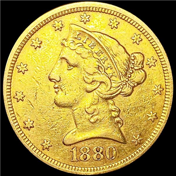 1880 $5 Gold Half Eagle CLOSELY UNCIRCULATED