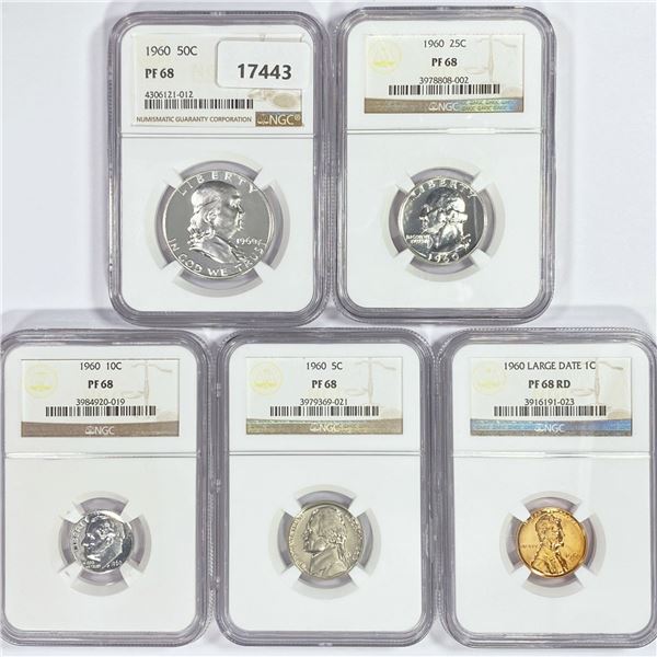 1960 Proof Set (5) 1C, 5C, 10C, 25C, 50C NGC PF