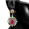 Image 2 : Natural Ruby Colombian Emerald Rhodolite Earrings