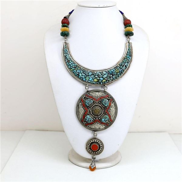 Tibet Hand Made Natural Turquoise Royal Necklace