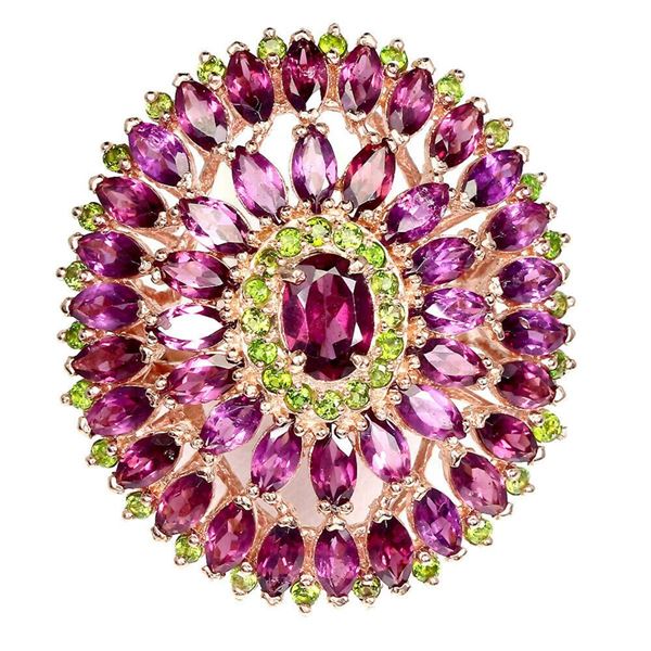 Natural Rhodolite Garnet Chrome Diopside Ring