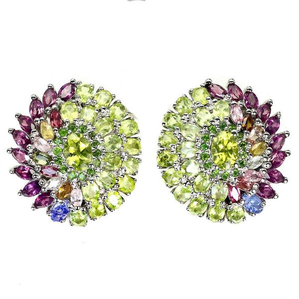 Natural Peridot Rhodolite Garnet Tanzanite Earrings