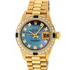 Image 2 : Rolex Ladies 18K Yellow Gold Sapphire And Tahitian MOP Diamond President Wristwa