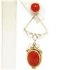 Image 4 : Antique 14K Yellow Gold Round & Oval Cabochon Coral Open Dangle Drop Earrings