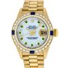 Image 2 : Rolex Ladies 18K Yellow Gold MOP Emerald & Sapphire President Wristwatch