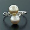 Image 3 : Antique Art Deco Platinum Mikimoto 7.5mm Dual Golden Pearl Engraved Bypass Ring