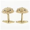 Image 4 : Vintage 14k Gold 0.30 ctw Round Blue Sapphire & Star Puffed Textured Cufflinks
