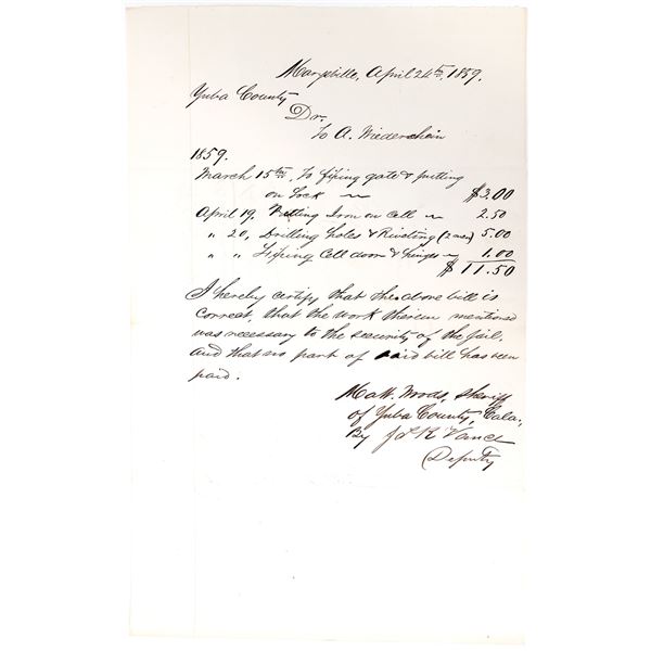 Sheriff's Bill for Fixing Jail, 1859 [157230]