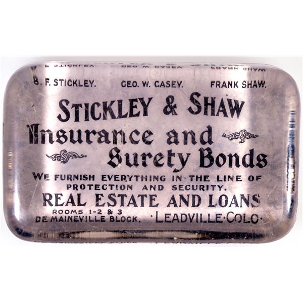 Leadville, Colorado Insurance Glass Advertising Paperweight [153411]