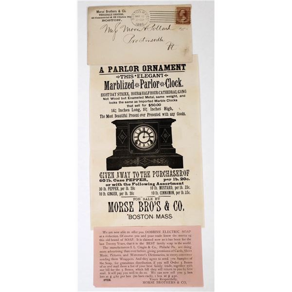 Morse Bros., Boston, Mass. Illustrated Handbill, 1886 & Mailing Envelope [118629]