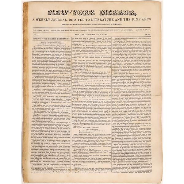 Rare 1834 "New-York Mirror" Weekly Journal in Very Good Condition [129737]