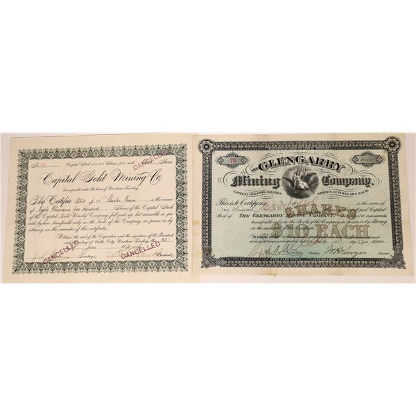 Two c1889 Butte City, Montana Stock Certificates [123883]