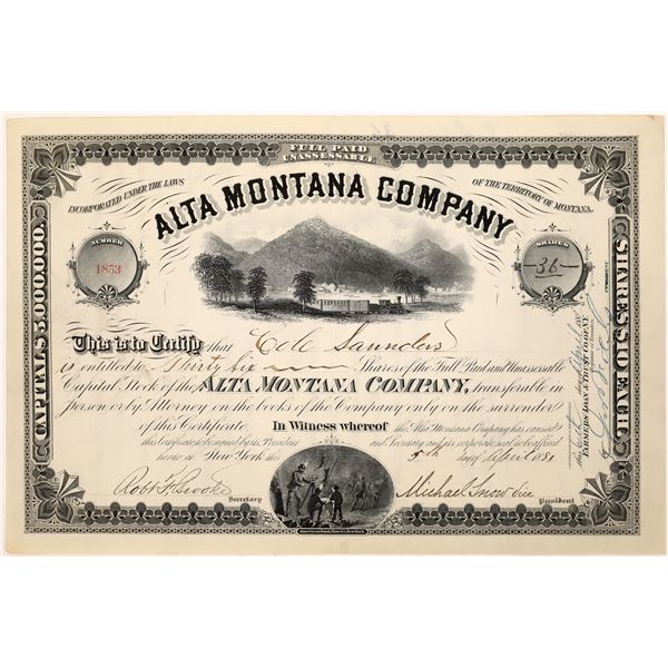 Alta Montana Company Stock Certificate [128116]