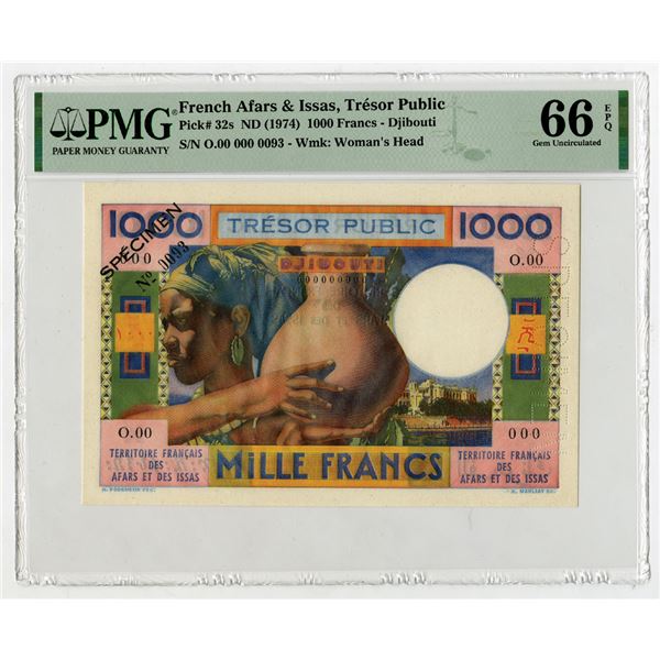 French Afars & Issas, Tresor Public, ND (1974), "Djibouti" "Top Pop" Specimen Banknote.