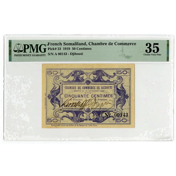 French Somaliland, Chambre de Commerce, 1919 "Djibouti" Issued Banknote.