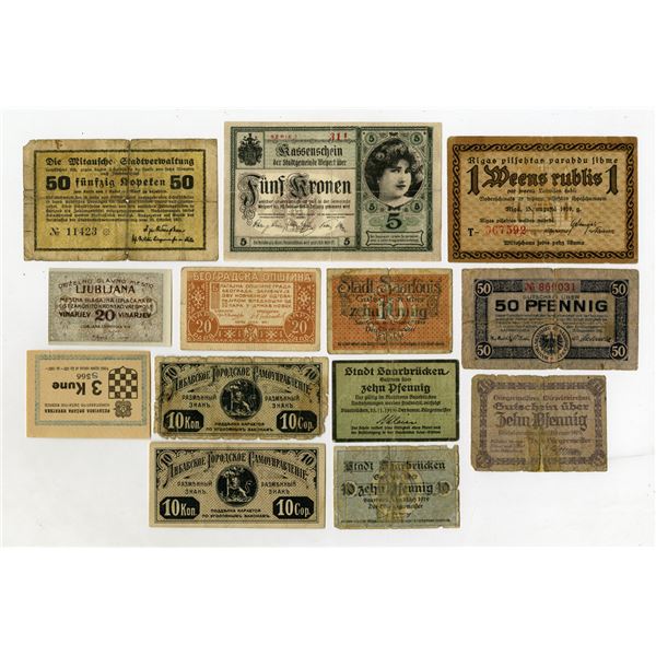 European and Eastern European Banknote Group of 13 Issued Notes, ca. 1910-20s