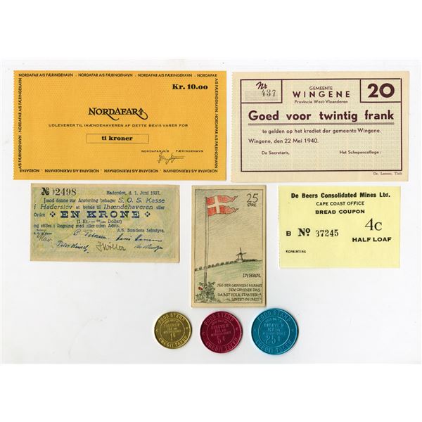 Ohio, Greenland, Denmark, Belgium, and South Africa, ca. 1920-70s Group of Various Issued Scrip Note