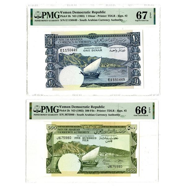 South Arabian Currency Authority, ND(1965), Pair of Issued Banknotes Including "Top Pop" 1 Dinar.