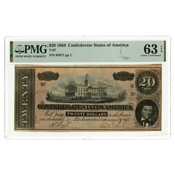 Confederate States of America, 1864, $20, T-67, Issued Banknote