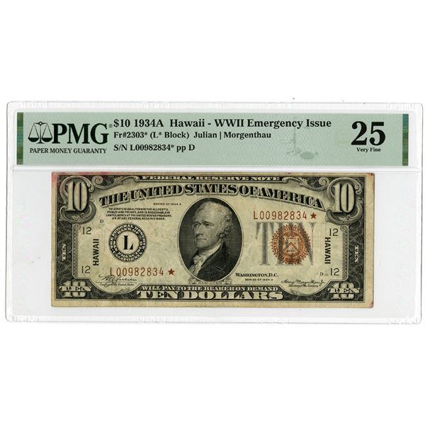 $10, 1934A Hawaii - WWII Emergency Issue, Fr#2303*, Replacement Banknote.