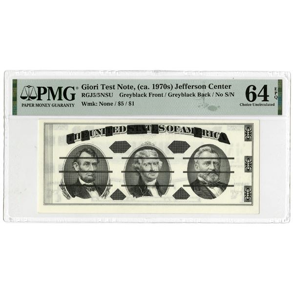 Giori Test Note, Jefferson Center, (ca.1970's), Test Note