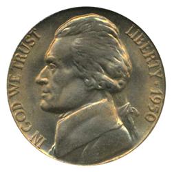 1950D Jefferson Nickel Super Gem Graded MS68 Full Steps  (COI-4414)