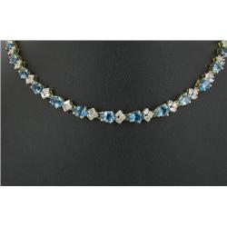 36.5ct White Diamond & Blue Topaz 14k Gold Necklace $30,000 (JEW-1439)