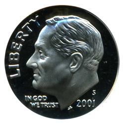 2001S Roosevelt Dime Graded PR70 DCAM (COI-4547)
