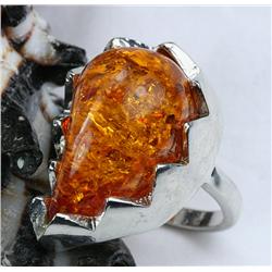 124ct Baltic Amber White Gold Vermeil Ring (JEW-1342)