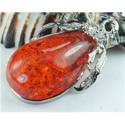 220ct Baltic Amber White Gold Vermeil Pendant (JEW-1348)