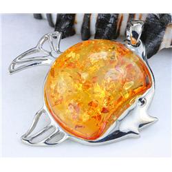 148ct Baltic Amber White Gold Vermeil Pendant (JEW-1352)