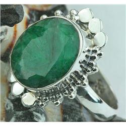 36ct Faceted Emerald Sterling Ring (JEW-1370)