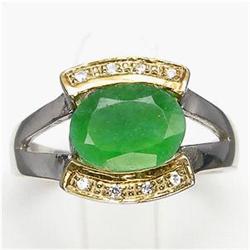 1.45ct Diffusion Jade  Green Color Two tone Gold Vermeil Ring Sz 6.3  (JEW-1466)