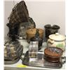 Image 1 : Group of misc. items - includes silverware/ wicker basket w/ teacup set/ ceramic soup pot etc.