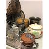 Image 2 : Group of misc. items - includes silverware/ wicker basket w/ teacup set/ ceramic soup pot etc.