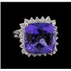 14KT White Gold 12.95 ctw GIA Certified Tanzanite and Diamond Ring