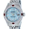 Rolex Ladies Stainless Steel Sky Blue Diamond & Ruby Wristwatch