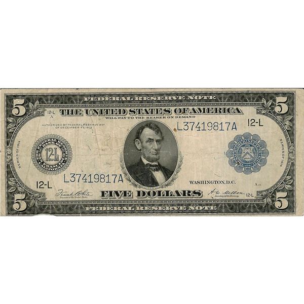 1914 $5 Federal Reserve Bank Note