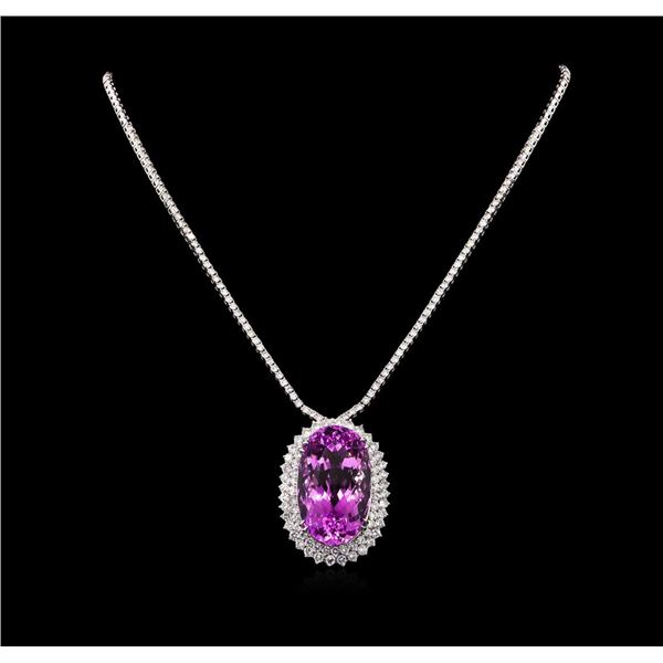 14KT White Gold 71.43 ctw Kunzite and Diamond Necklace