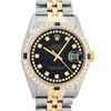Rolex Mens 2 Tone Black String Diamond & Sapphire 36MM Datejust Wristwatch