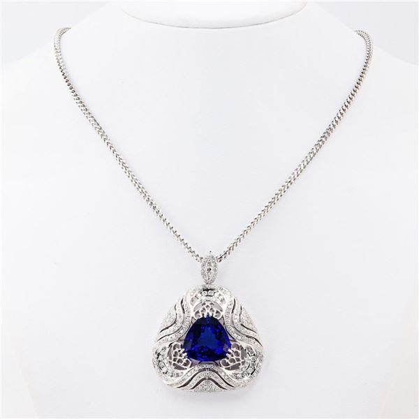 12.82 ctw Tanzanite and 2.31 ctw Diamond 14K White Gold Pendant/Enhancer with Ch